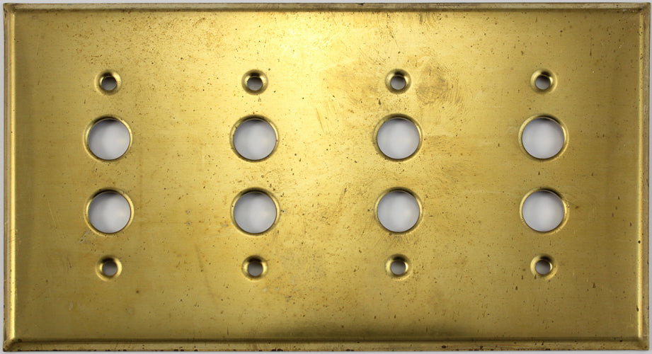 Stamped Raw Brass Four Gang Push Button Plate image 0