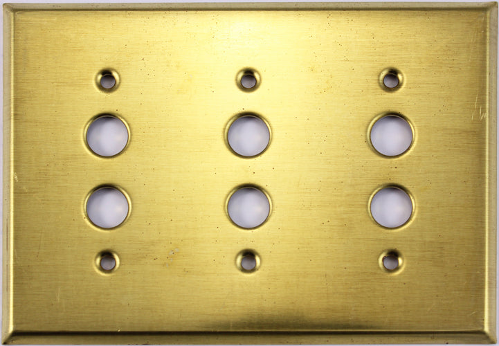Stamped Raw Brass Three Gang Push Button Plate image 0
